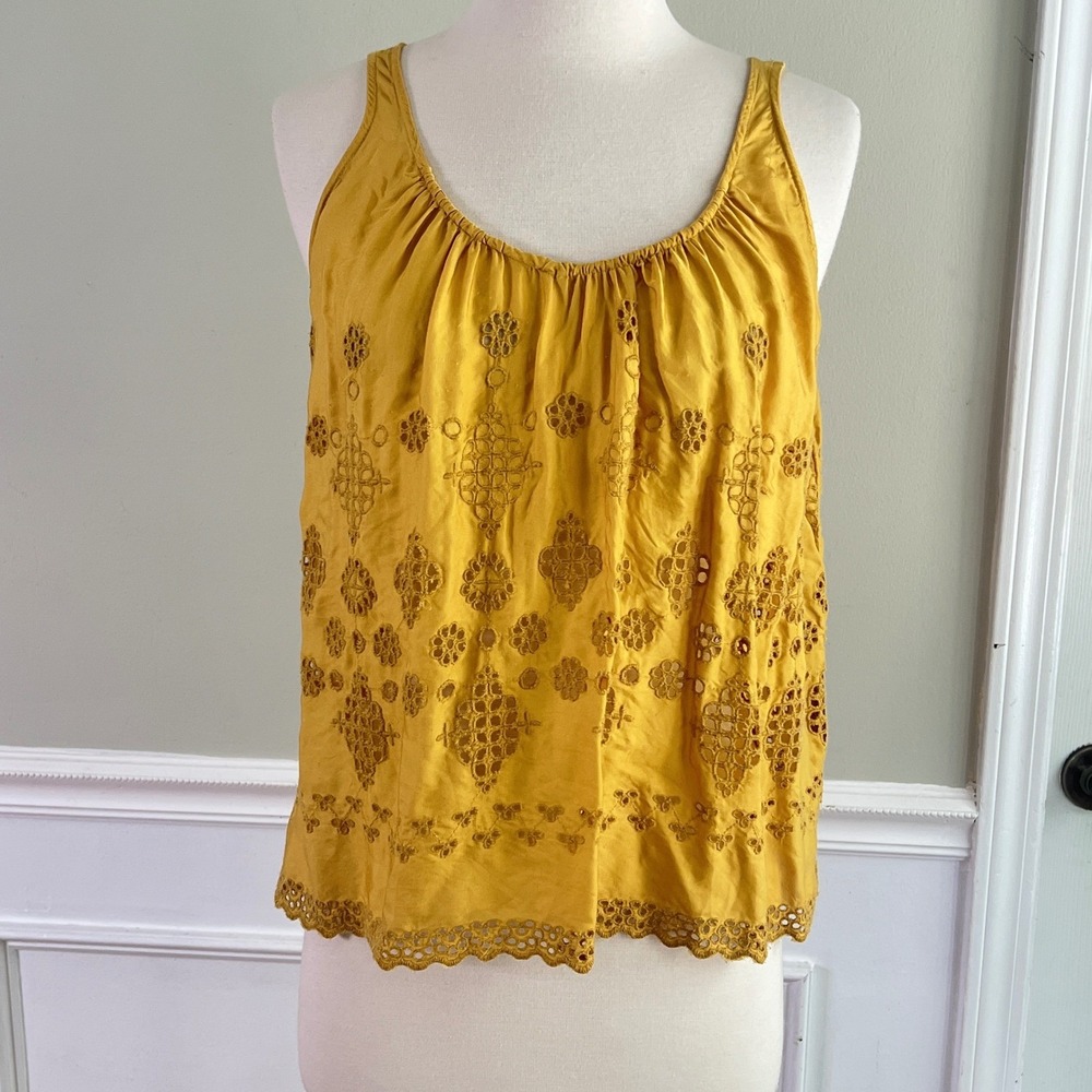 Vanessa Virginia Tank Top 0 Womens Eyelet Embroidered Mustard Yellow Boho Sun